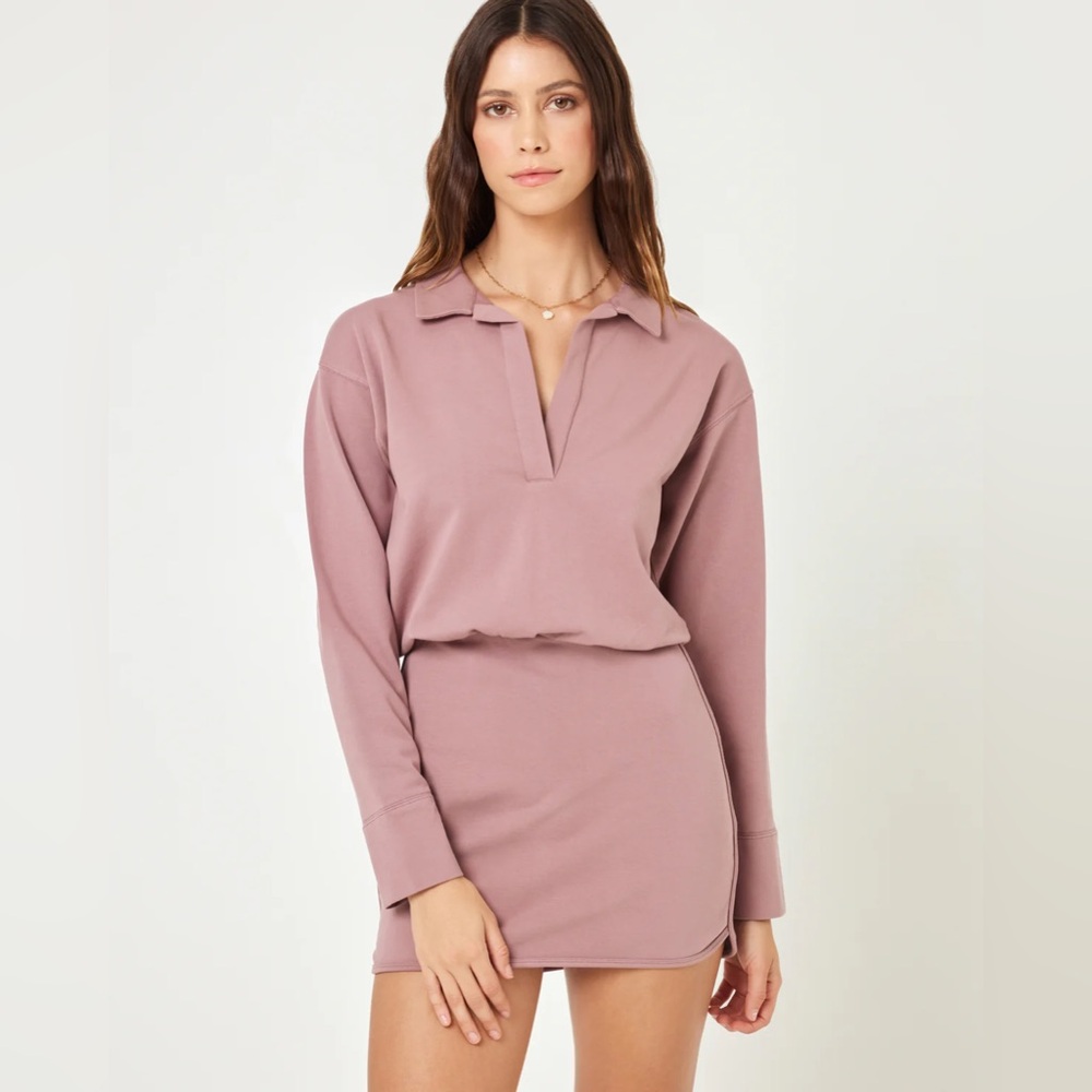 L*Space Active Carson Mini Dress Mauve Purple Collar Long Sleeve XS